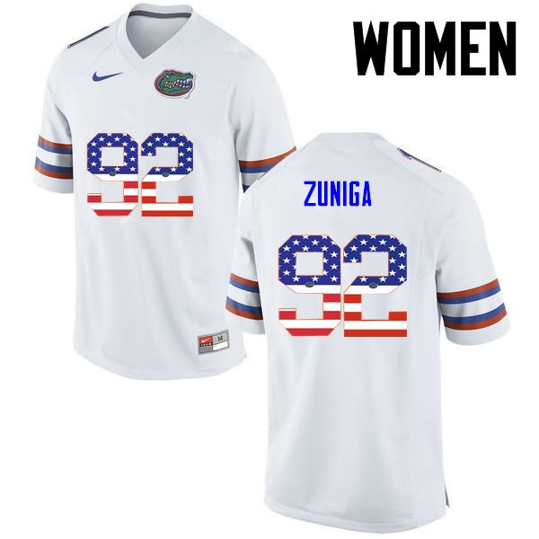 NCAA Florida Gators Jabari Zuniga Women's #92 USA Flag Fashion Nike White Stitched Authentic College Football Jersey QDV2064PM